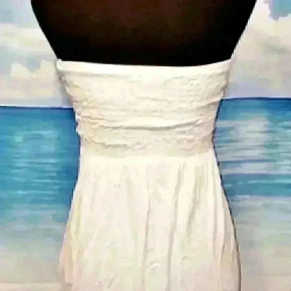 Vintage WET SEAL Woman's OFF-WHITE Sexy STRAPLESS Tunic Top BOW STRETCH shirt - Picture 4 of 6